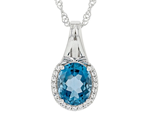 Photo of 2.76ctw London Blue Topaz With 0.09ctw White Topaz Rhodium Over Sterling Silver Pendant Chain