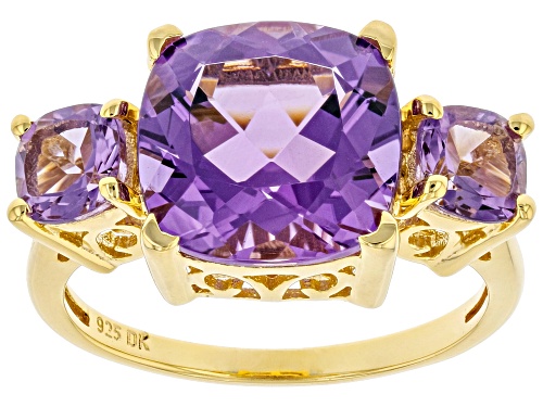 Photo of 4.34ctw Square Cushion Amethyst 18k Yellow Gold Over Sterling Silver Ring - Size 7