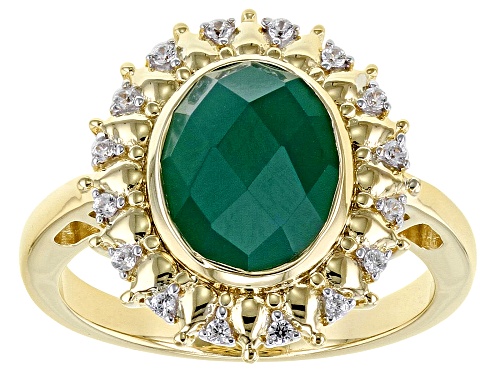 Photo of 10x8mm Green Onyx With 0.14ctw White Zircon 18k Yellow Gold Over Sterling Silver Ring - Size 8