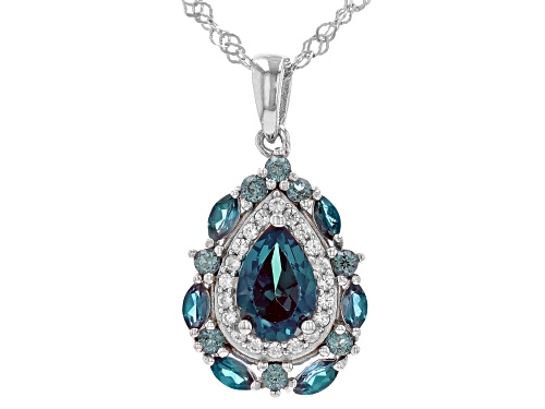 Photo of 2.34ctw Lab Alexandrite With 0.30ctw White Zircon Rhodium Over Sterling Silver Pendant with Chain
