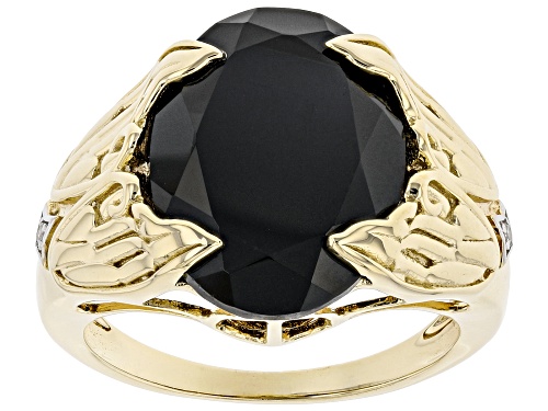 10.20ct Oval Spinel With 0.01ctw White Diamond Accent 18K Yellow Gold Over Silver Angel Wing Ring - Size 6