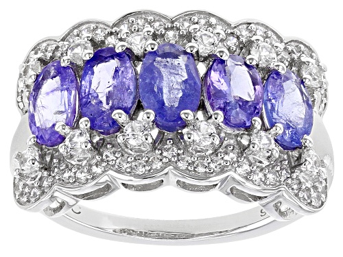 1.49ctw Oval Tanzanite With 0.50ctw Round White Zircon Rhodium Over Sterling Silver Ring - Size 8