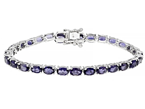10.40ctw Oval Iolite Rhodium Over Sterling Silver Bracelet - Size 8