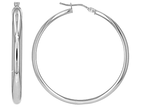 Stefano Oro® Rhodium 14k White Gold Ponte Vecchio 1 1/2" Hoop Earrings