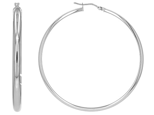Stefano Oro® Rhodium 14k White Gold Ponte Vecchio 2" Hoop Earrings
