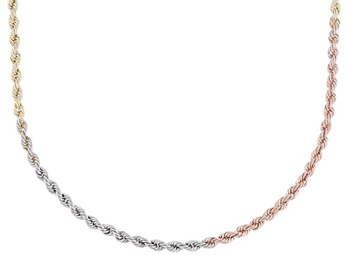 Stefano Oro® 14k Tri-Color Gold 2.3mm Raffinato Rope 18" Necklace - Size 18