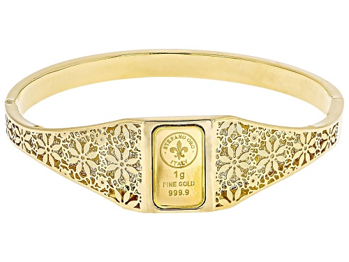 24k Yellow Gold 1g Classic Ingot on 14k Yellow Gold Ricami Bangle - Size 6.75