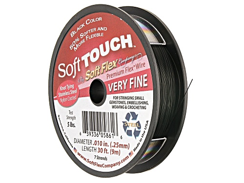 Soft Flex Soft Touch Premium Bead Stringing Wire in Black Onyx Color, Very Fine Diameter Appx 30ft