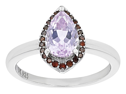 1.28ct Pink Kunzite And 0.12ctw Red Diamond Rhodium Over Sterling Silver Ring - Size 10