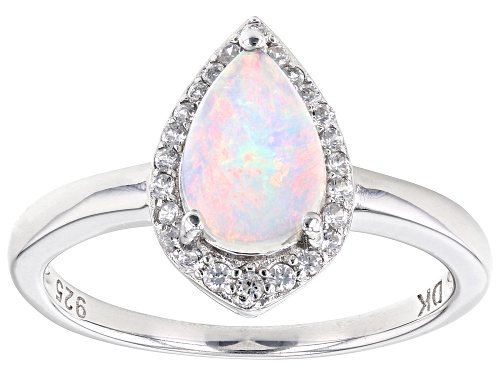 0.51ctw Ethiopian Opal And 0.12ctw White Zircon Rhodium Over Sterling Silver Ring - Size 8