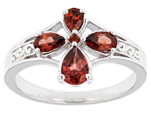 1.13ctw Vermelho Garnet™ Rhodium Over Sterling Silver Cross Ring - Size 7