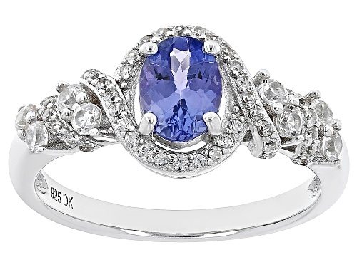 0.64ct Tanzanite And 0.48ctw White Zircon Rhodium Over Sterling Silver Ring - Size 10