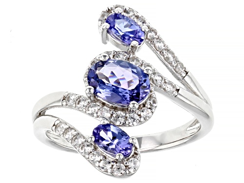 1.01ctw Tanzanite And 0.81ctw White Zircon Rhodium Over Sterling Silver 3-Stone Ring - Size 9
