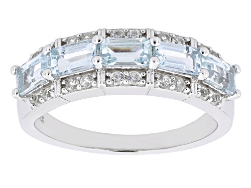 1.06ctw Aquamarine And 0.34ctw White Zircon Rhodium Over Sterling Silver Band Ring - Size 8