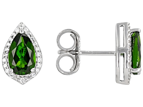 1.53ctw Chrome Diopside And 0.21ctw White Zircon Rhodium Over Sterling Silver Stud Earrings