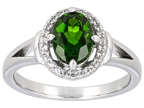 1.19ct Oval Chrome Diopside And 0.12ctw White Zircon Rhodium Over Sterling Silver Ring - Size 10