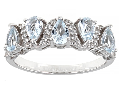 0.85ct Aquamarine And 0.13ctw White Zircon Rhodium Over Sterling Silver Band Ring - Size 8