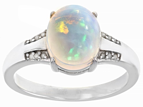 1.57ct Ethiopian Opal And 0.04ctw White Diamond Rhodium Over Sterling Silver Ring - Size 10