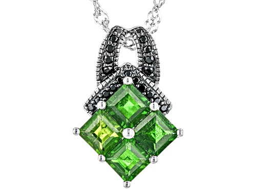 1.36ctw Chrome Diopside And 0.11ctw Black Spinel Rhodium Over Sterling Silver Pendant With Chain