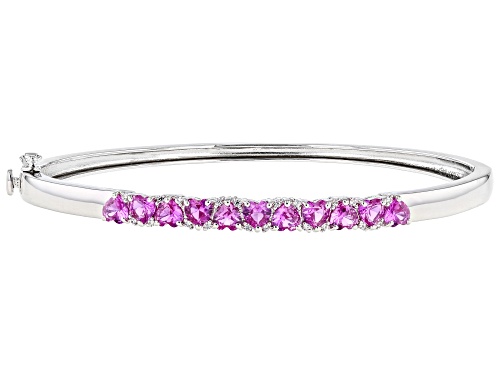 3.09ctw Lab Created Pink Sapphire And 0.09ctw White Zircon Rhodium Over Silver Bangle Bracelet - Size 8