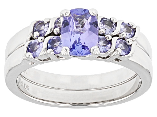 1.23ctw Tanzanite Rhodium Over Sterling Silver Ring And Band Set Of 2 - Size 8