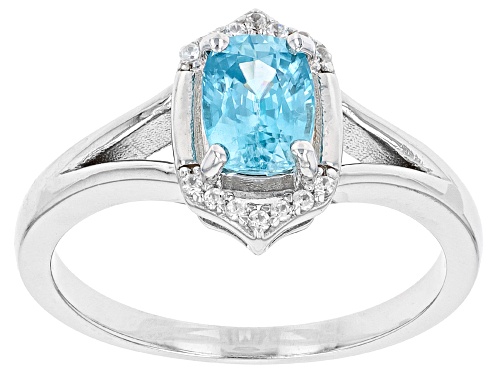 0.81ct Blue Zircon And 0.08ctw White Zircon Rhodium Over Sterling Silver Ring - Size 10