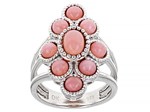 4mm Round and 7x5mm Oval Pink Opal Rhodium Over Sterling Silver Ring - Size 6