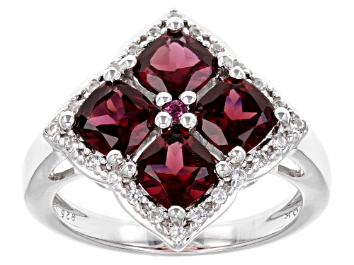 3.05ctw Raspberry Rhodolite and 0.31ctw White Zircon Rhodium Over Sterling Silver Ring - Size 9