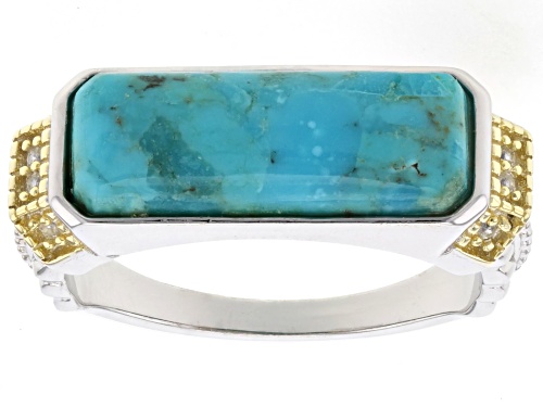 16x6mm Composite Turquoise And 0.03ctw White Zircon Rhodium Over Sterling Silver Two-Tone Ring - Size 7