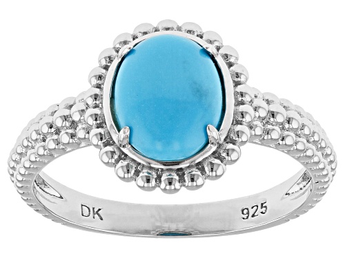 9x7mm Sleeping Beauty Turquoise Rhodium Over Sterling Silver Ring - Size 7