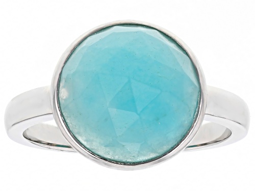 12mm Round Checkerboard Amazonite Rhodium Over Sterling Silver Ring - Size 8