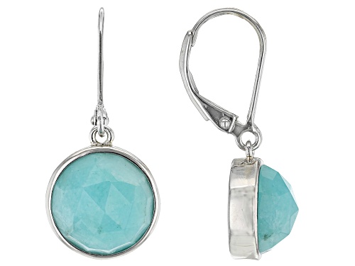 10mm Round Checkerboard Amazonite Rhodium Over Sterling Silver Earrings