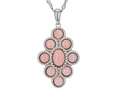 7x5mm And 4x4mm Pink Opal Rhodium Over Sterling Silver Pendant With Chain