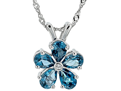 2.1ctw London Blue Topaz and 0.02ct White Zircon Rhodium Over Sterling Silver Pendant with Chain