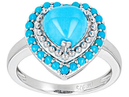 8mm Heart Shape Blue Sleeping Beauty Turquoise Rhodium Over Sterling Silver Ring - Size 8