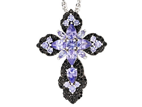 2.78ctw Tanzanite with 0.50ctw Black Spinel Rhodium Over Sterling Silver Pendant with Chain