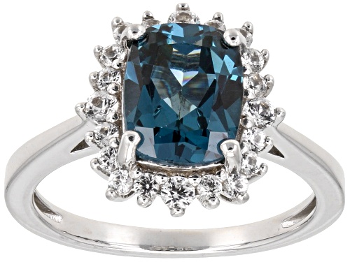 2.19ct Teal Lab Created Spinel with 0.41ctw Lab White Sapphire Rhodium Over Sterling Silver Ring - Size 9
