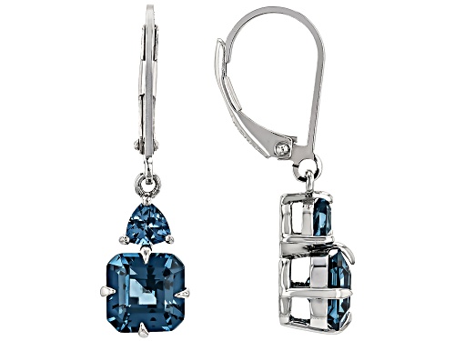 5.27ctw Asscher Cut Lab Created Teal Spinel Rhodium Over Sterling Silver Earrings