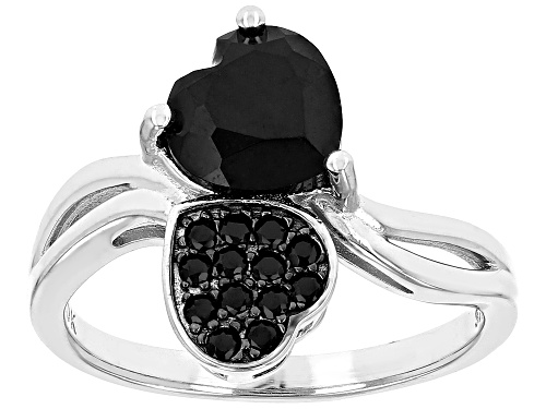 1.80ctw Heart Shaped Black Spinel with Black Rhodium Over Sterling Silver Heart Ring - Size 8