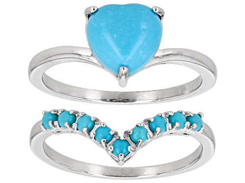 Blue Sleeping Beauty Turquoise Rhodium Over Sterling Silver Set Of Two Rings - Size 7