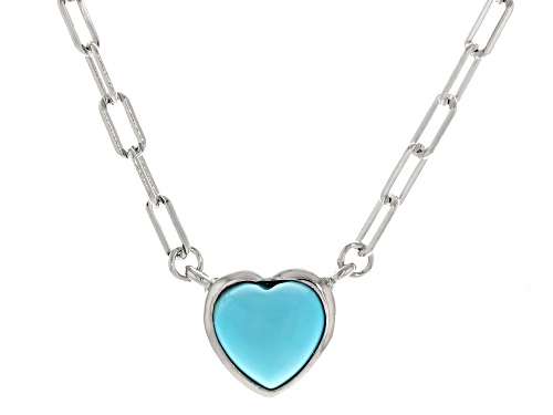 7mm Heart Shaped Blue Sleeping Beauty Turquoise Rhodium Over Sterling Silver Necklace - Size 18