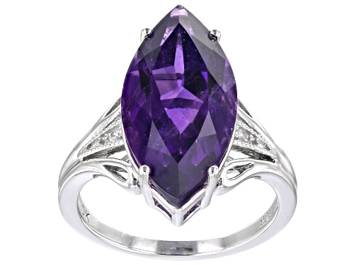 5.00ct Amethyst with 0.03ctw White Zircon Rhodium Over Sterling Silver Ring - Size 9