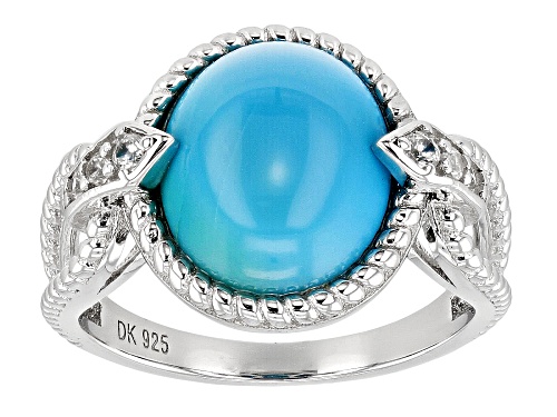 Blue Kingman Turquoise with 0.10ctw White Zircon Rhodium Over Sterling Silver Ring - Size 9