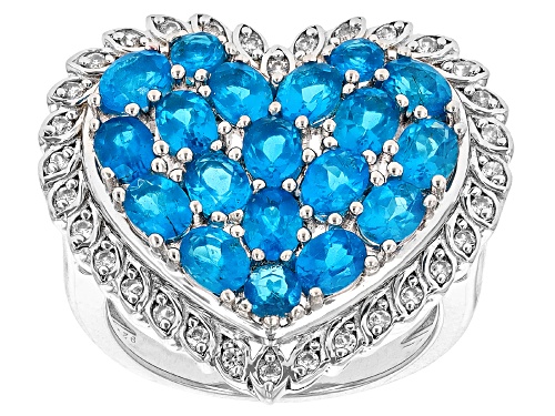 2.53ctw Neon Apatite With 0.26ctw White Zircon Rhodium Over Sterling Silver Heart Ring - Size 6