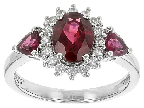 2.46ctw Raspberry Rhodolite with White Zircon Rhodium Over Sterling Silver Ring - Size 9