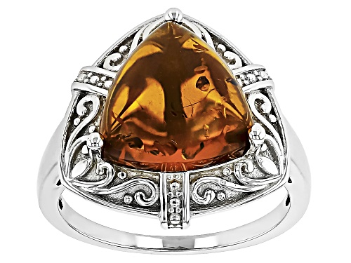 1.70ct Trillion Amber Rhodium Over Sterling Silver Ring - Size 7
