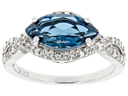 1.67ct London Blue Topaz with 0.24ctw White Zircon Rhodium Over Sterling Silver Ring - Size 6