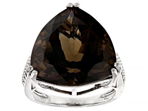 17.00ctw Brown Smoky Quartz Rhodium Over Sterling Silver Ring - Size 6