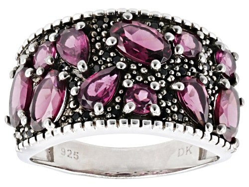 3.21ctw Rhodolite with 0.24ctw Black Spinel Rhodium Over Sterling Silver Ring - Size 7