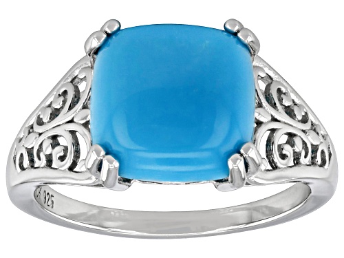 10mm Cushion Shape Sleeping Beauty Turquoise Rhodium Over Sterling Silver Ring - Size 9